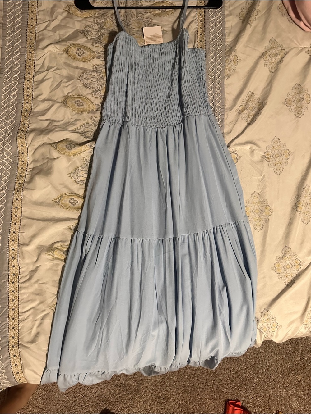 Light Blue Smocked Tiered Sundress - Women
